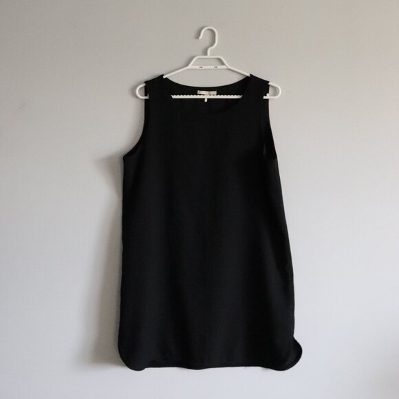 Oak + Fort Women's Black Sz L Relaxed Sleeveless Lined Crewneck Midi Dress - Picture 1 of 12